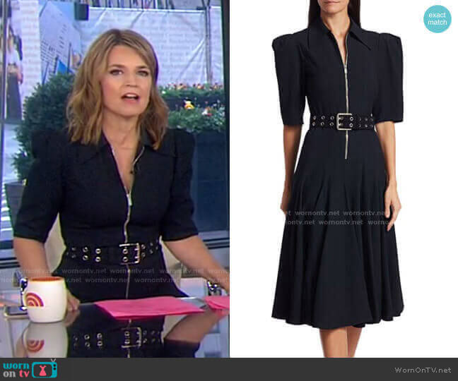 WornOnTV: Savannah’s black zip front belted dress on Today | Savannah ...