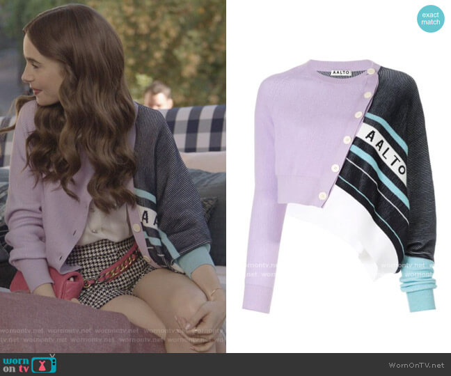 WornOnTV: Julien's lilac knitted sweater on Emily in Paris