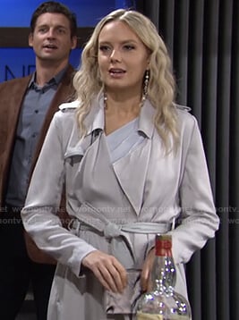 Abby’s light grey trench coat on The Young and the Restless