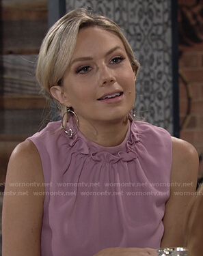 Abby's pink ruffle neck sleeveless top on The Young and the Restless