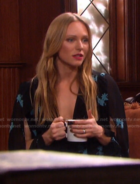 Abigail's black floral split-sleeve dress on Days of our Lives