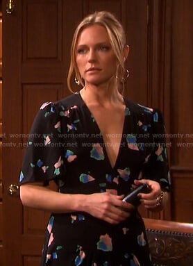 Abigail’s black floral v-neck midi dress on Days of our Lives