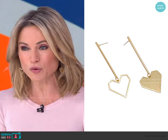 Open Heart Drops Earrings by Accessory Concierge worn by Amy Robach  on Good Morning America