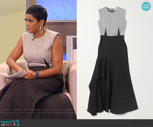 Asymmetric wool-blend maxi dress by Alexander McQueen worn by Tamron Hall on Tamron Hall Show