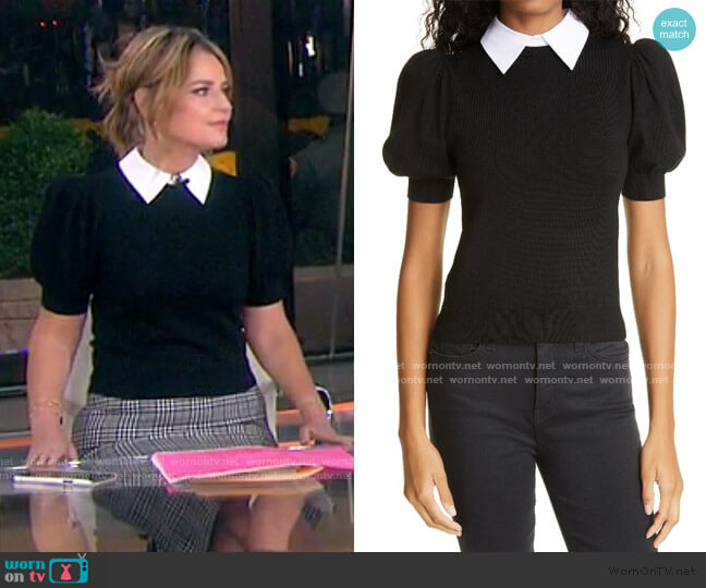 Chase Puff Sleeve Sweater with Removable Collar by Alice + Olivia worn by Savannah Guthrie on Today