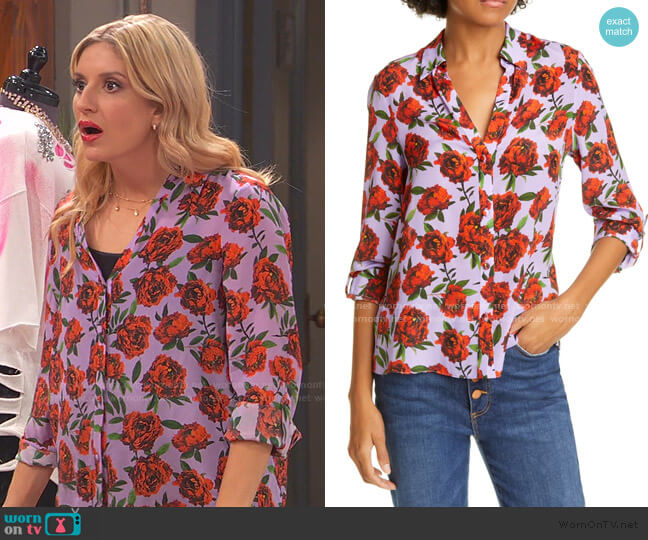 Eloise Roll Sleeve Floral Print Silk Blouse by Alice + Olivia worn by Chelsea Grayson (Anneliese van der Pol) on Ravens Home