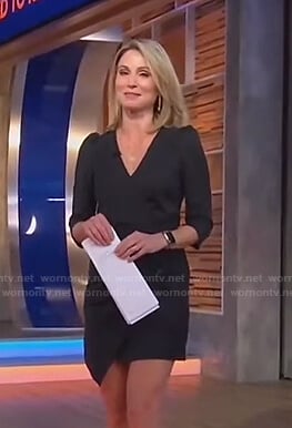 Amy’s black pinstripe wrap mini dress on Good Morning America