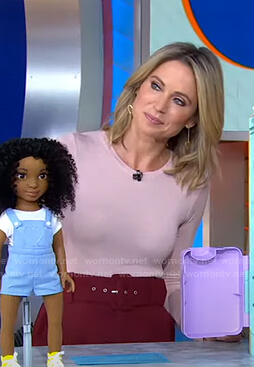 Amy’s pink top and red belted pants on Good Morning America