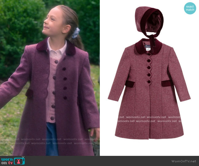 Flora’s purple scalloped trim coat on The Haunting of Bly Manor