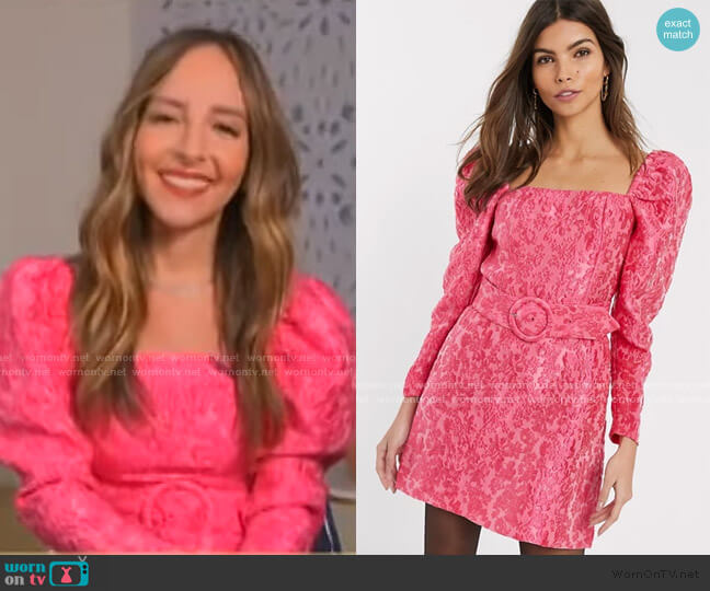 Puff Sleeve Belt Detail Mini Dress in Pink Floral Jacquard by & Other Stories worn by Lilliana Vazquez  on E! News