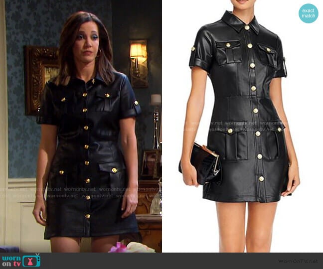 Button-Front Faux-Leather Mini Dress by Aqua worn by Jan Spears (Heather Lindell) on Days of our Lives