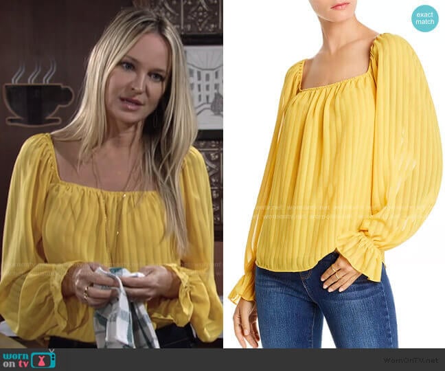 Cara Striped Square-Neck Top by Lini worn by Sharon Newman (Sharon Case) on The Young and the Restless