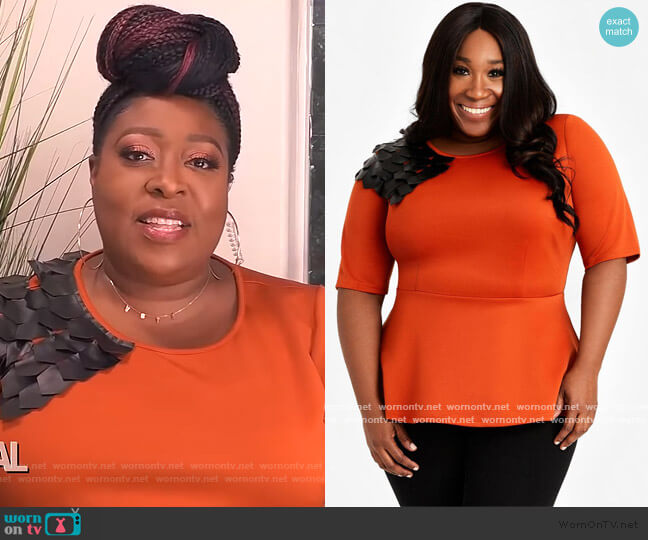 Embellished Shoulder Top by Ashley Stewart worn by Loni Love on The Real