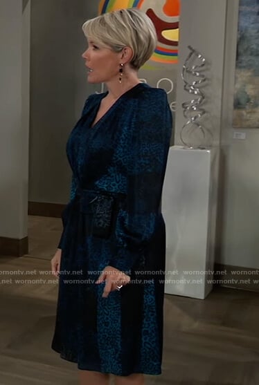 Ava’s blue leopard wrap dress on General Hospital