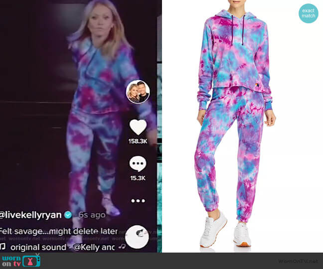 Cropped Tie-Dyed Hoodie and Sweatpants by Aviator Nation worn by Kelly Ripa on Live with Kelly and Mark