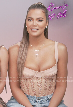 Khloe’s beige lace trim corset on Keeping Up with the Kardashians