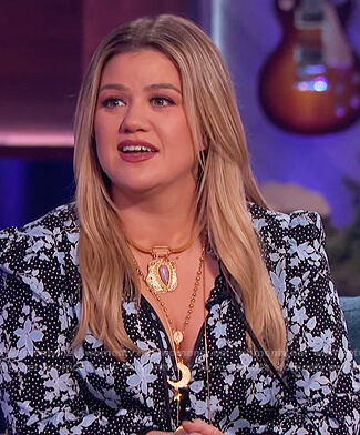 Kelly’s black floral print dress on The Kelly Clarkson Show