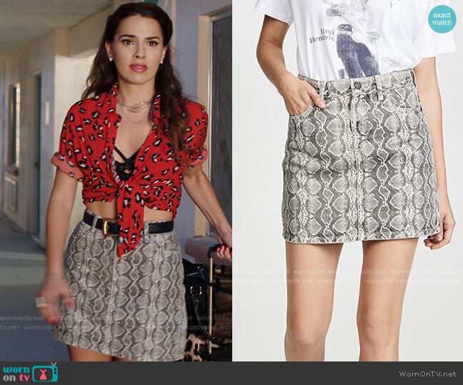 Blank Denim Snake Along Miniskirt worn by Ginger Sweet (Melia Kreiling) on Filthy Rich