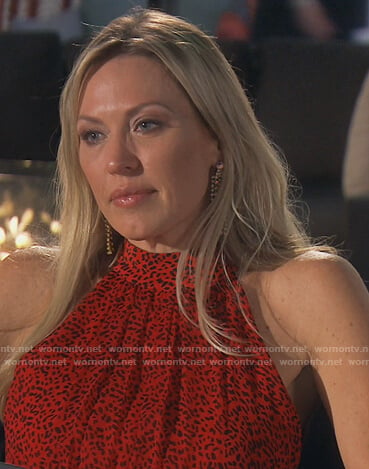 Braunwyn's red leopard halter maxi dress on The Real Housewives of Orange County