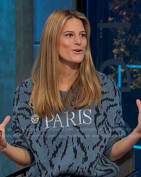 Brooke Jaffe’s blue Paris sweater on E! News Daily Pop