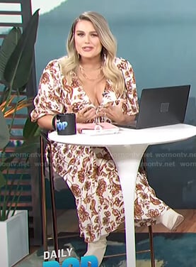 Carissa’s white floral tie front midi dress on E! News Daily Pop