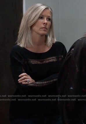 Carly’s black open stitch sweater on General Hospital