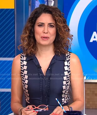 Cecilia’s navy printed trim sleeveless dress on Good Morning America