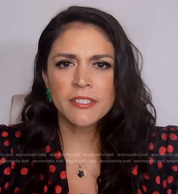 Cecily Strong’s black polka dot print blouse on on The Kelly Clarkson Show