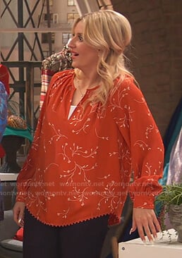 Chelsea’s orange floral blouse on Ravens Home