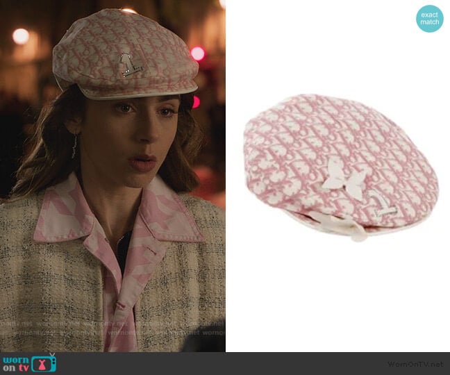 Diorissimo Newsboy Hat by Dior worn by Emily Cooper (Lily Collins) on Emily in Paris