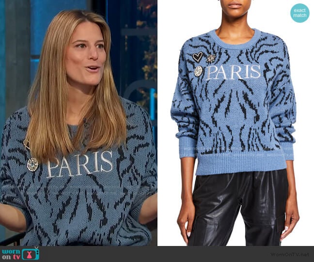 Paris Applique Wool Sweater by Cinq a Sept worn by Brooke Jaffe on E!