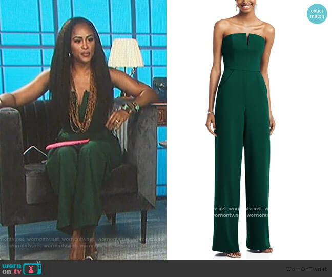 Strapless Crepe Jumpsuit by Dessy Collection worn by Eve on The Talk