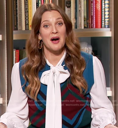 Drew’s printed vest on The Drew Barrymore Show