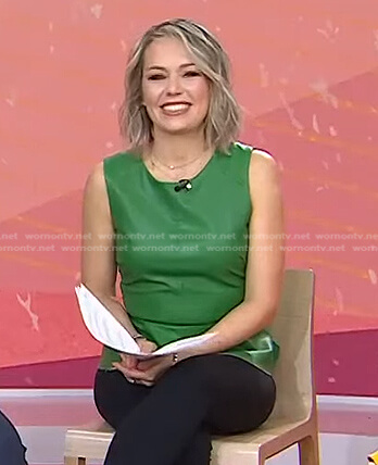 Dylan's green sleeveless peplum leather top on Today