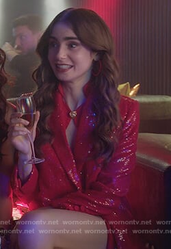 Emily's red sequin blazer on Emily in Paris