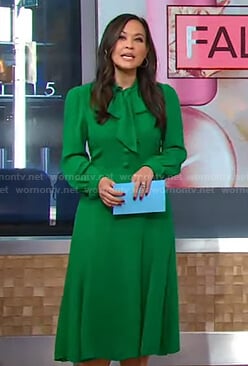 Eva's green tie neck midi dress on Good Morning America