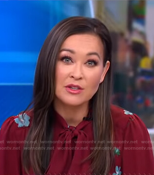 Eva's red floral tie neck blouse on Good Morning America