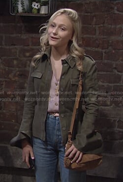 Faith’s pink floral top and green peplum jacket on The Young and the Restless