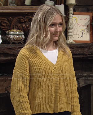 Faith's yellow ribbed cardigan on The Young and the Restless