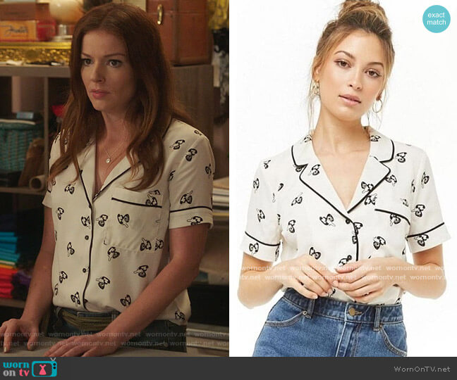 Forever 21 Telephone Print Button Up Shirt worn by Rose Monreaux (Aubrey Dollar) on Filthy Rich