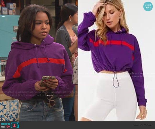 Striped Trim Cropped Hoodie by Forever 21 worn by Nia Baxter (Navia Robinson) on Ravens Home