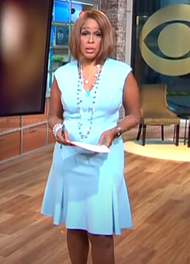 Gayle King’s light blue v-neck dress on CBS This Morning