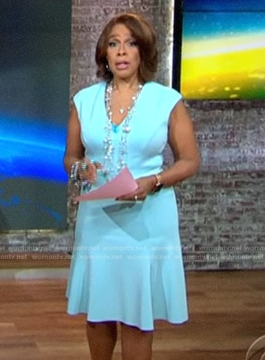 Gayle King’s light blue v-neck dress on CBS This Morning