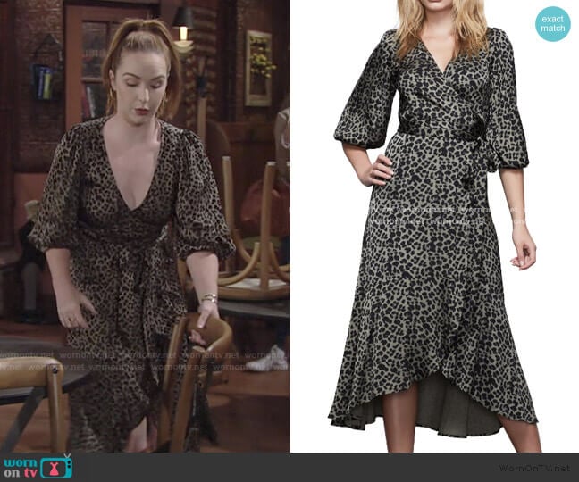 The Wrap Body Leopard Print Midi Dress by Good American worn by Mariah Copeland (Camryn Grimes) on The Young and the Restless