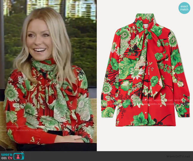 WornOnTV: Kelly’s red and green floral tie neck blouse on Live with ...