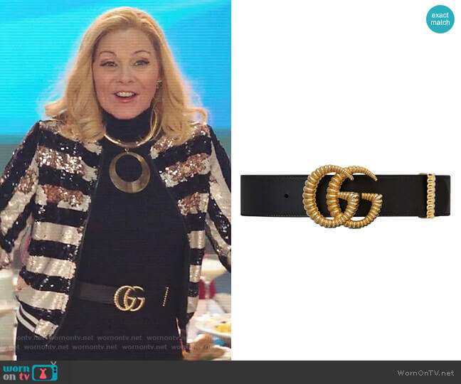 Gucci Leather belt with torchon Double G buckle  worn by Margaret Monreaux (Kim Cattrall) on Filthy Rich