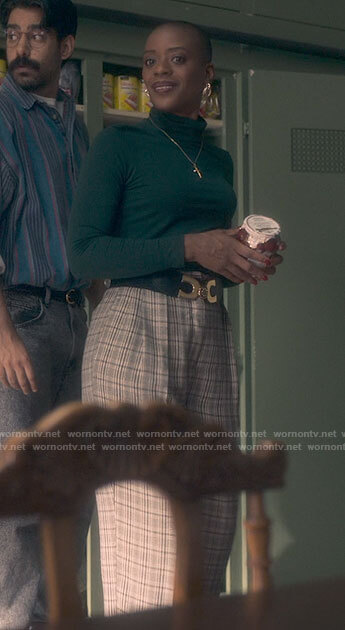 Hannah's green turtleneck and plaid pants on The Haunting of Bly Manor