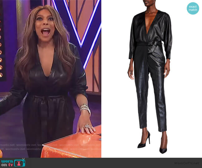 Healy belted leather jumpsuit by IRO worn by Wendy Williams  on The Wendy Williams Show