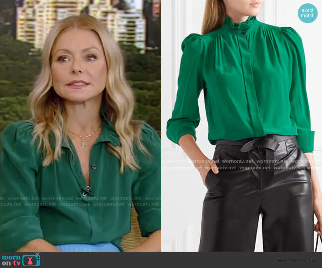 Lamia Ruffle-Trimmed Silk Blouse by Isabel Marant worn by Kelly Ripa  on Live with Kelly & Ryan