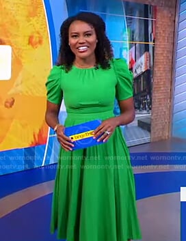 Janai's green puff sleeve midi dress on Good Morning America